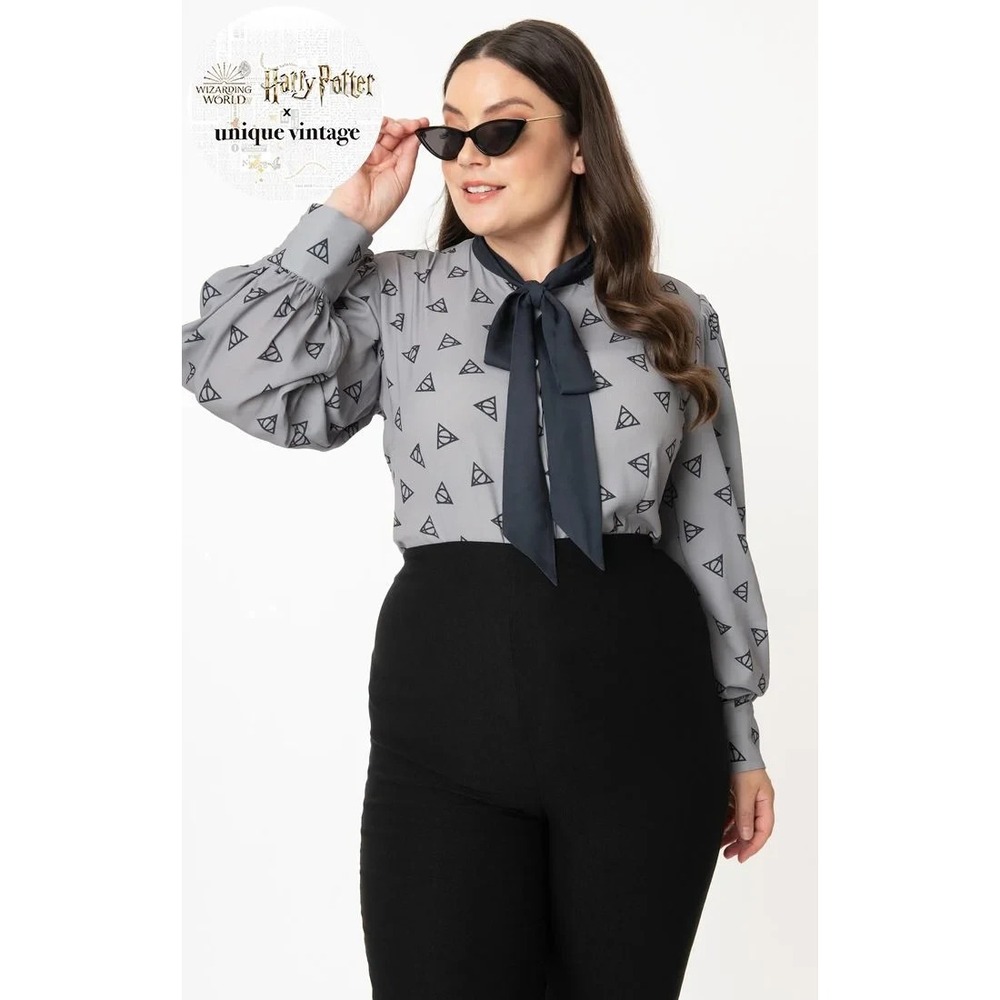 Unique Vintage x Harry Potter Deathly Hallows Gwen Blouse In Gray Size XS